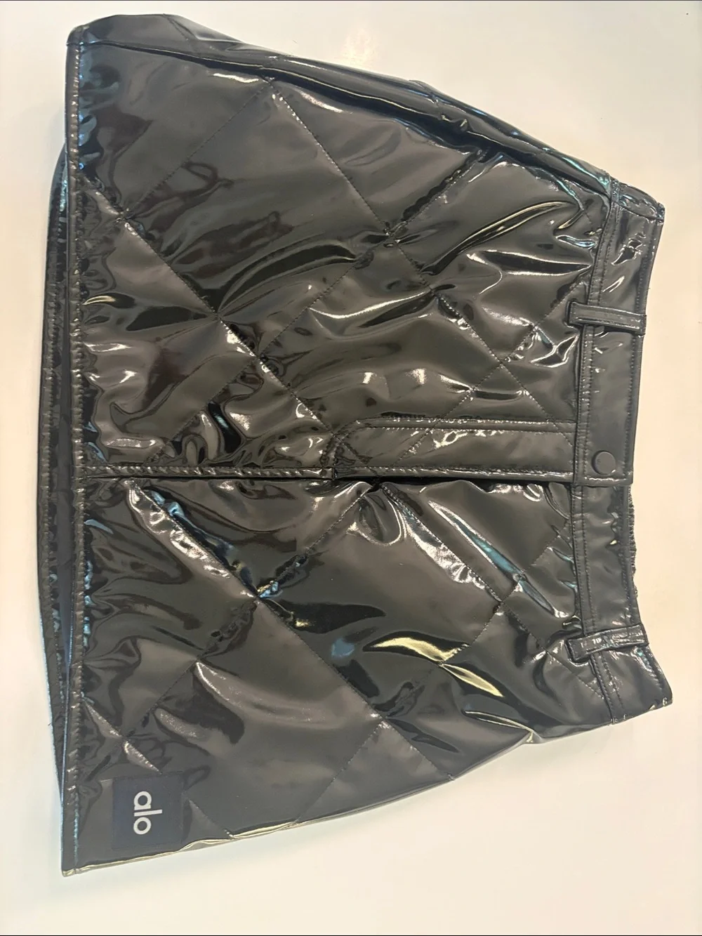 ALO Yoga Shiny Black Quilted Mini Skirt